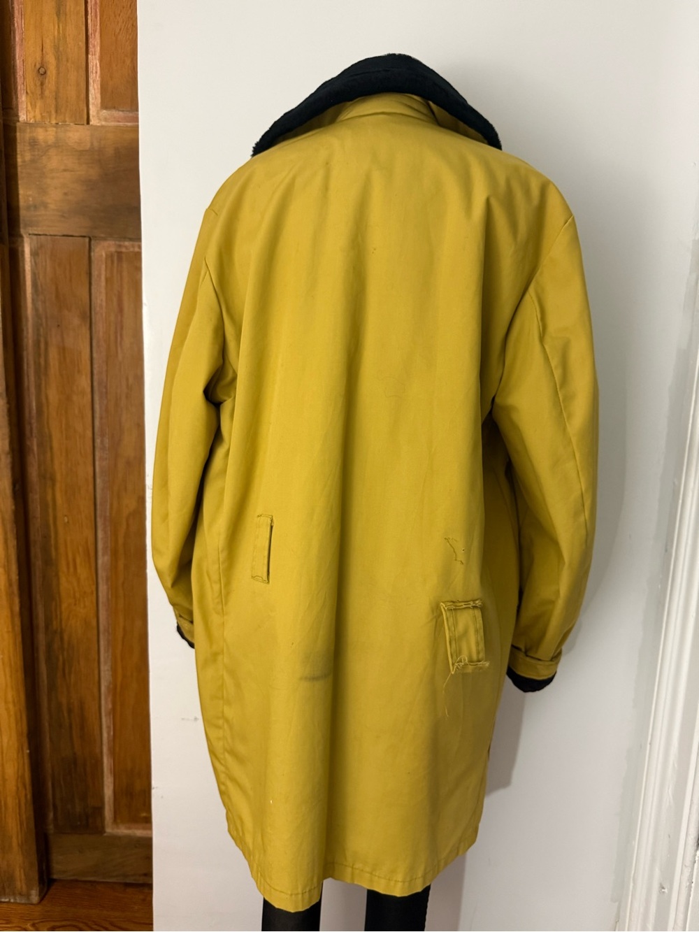 Vintage Cresco Mustard Faux Fur Lined Car Coat Double Breasted Size 38 Medium - Picture 12 of 16